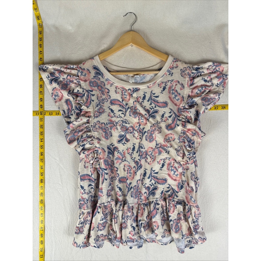 Cato Paisley Ruffle Peplum Top Womens 22/24W Pink Blue Cottagecore Cap Sleeve